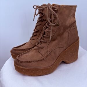 Zodiac Brown Suede Lace-Up Platform Booties Size 9